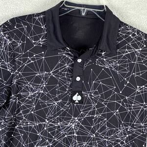 Pins & Aces Polo Shirt Mens S Black Geometric Performance Golf Preppy Stretch